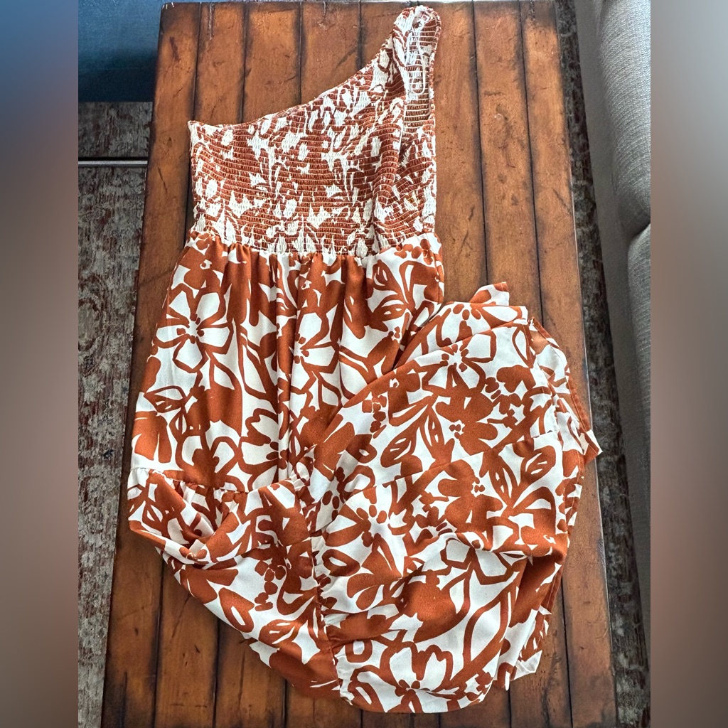 Sugarlips One-Shoulder Floral Maxi Dress Rust Orange And Cream